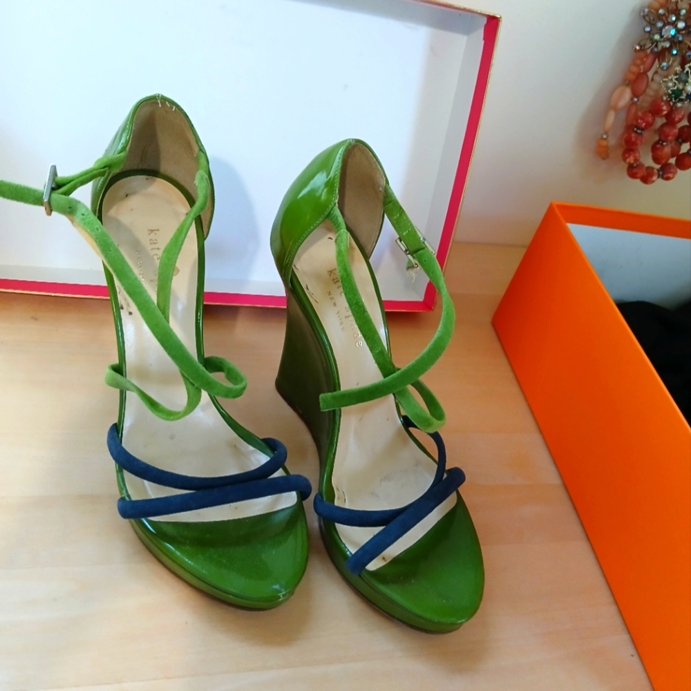 Kenzo Vibrant Green and Navy Wedge Sandals